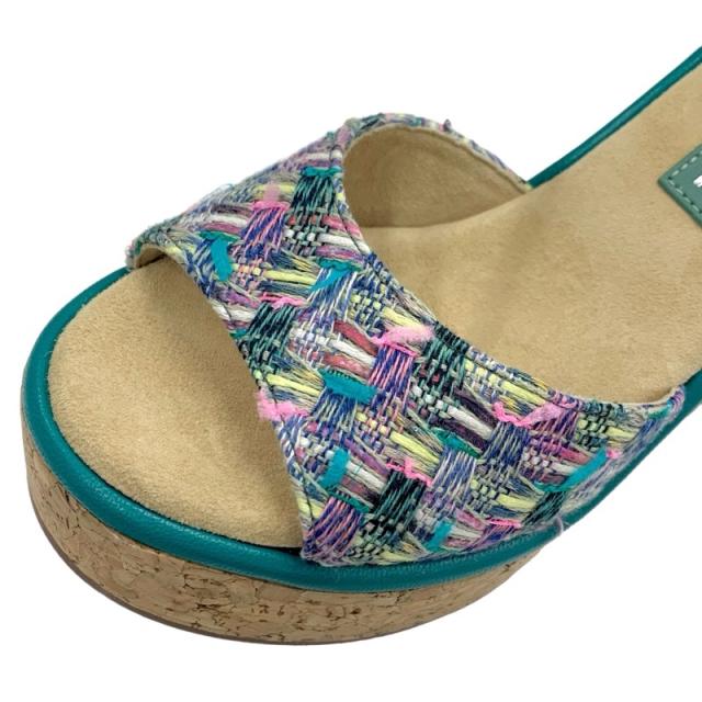 CHANEL シャネル ストライプ ウェッジサンダル CHANEL シャネル ココマーク ウェッジ ストライプ サンダル グレー