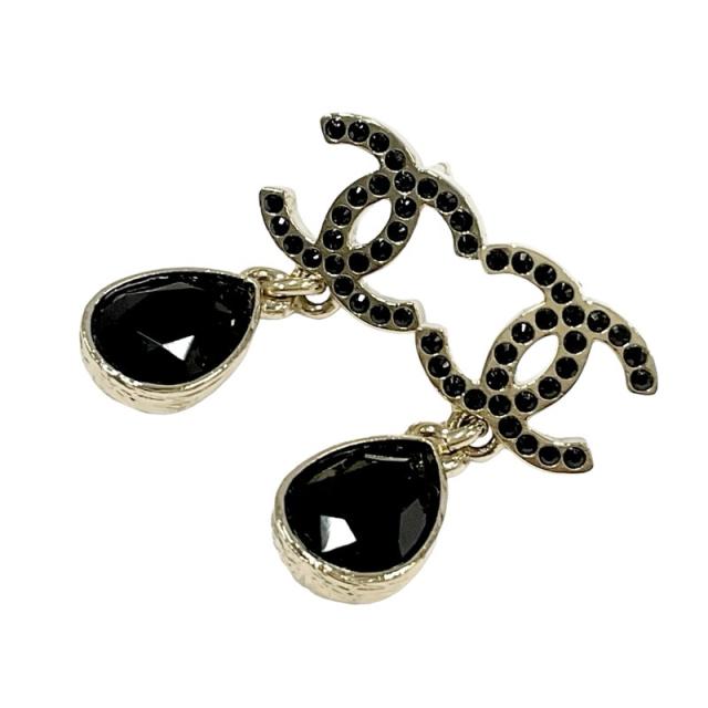 シャネル CHANEL ピアス イヤリング ゴールド ブラック ココマーク ラインストーン ティアドロップの通販は