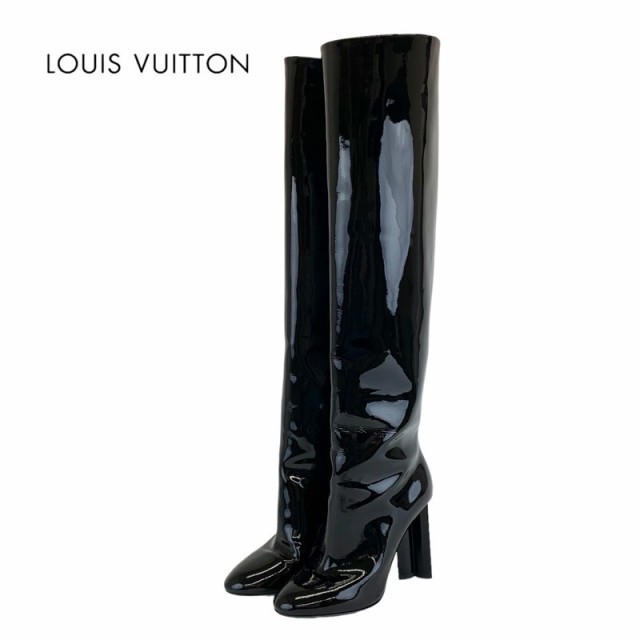 LOUIS VUITTON 美品 アイコンフラワー ロングブーツ 本革 ブラック