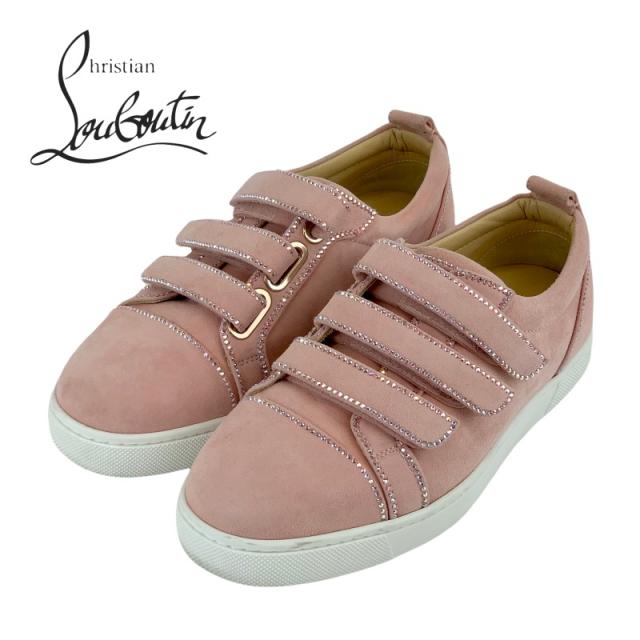クリスチャンルブタン Christian Louboutin スニーカー 靴 シューズ スエード ピンク スワロフスキー ラインストーン