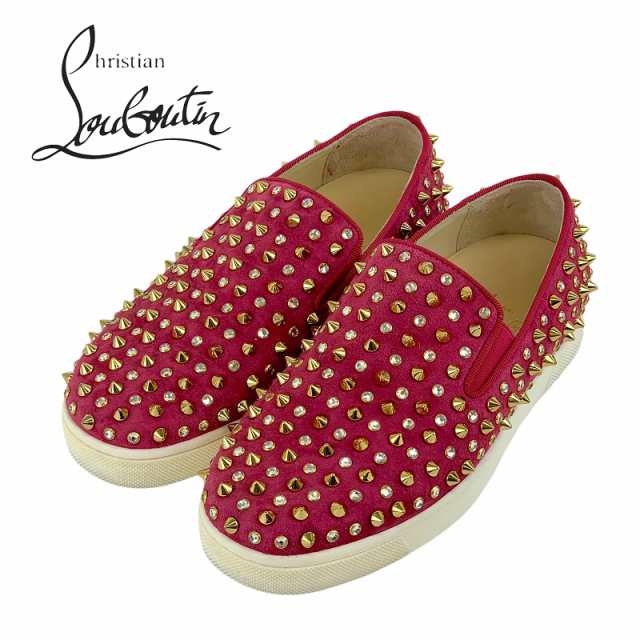 クリスチャンルブタン Christian Louboutin ローラーボート スニーカー 靴 シューズ スエード ピンク系 ゴールド スリッポン スパイク