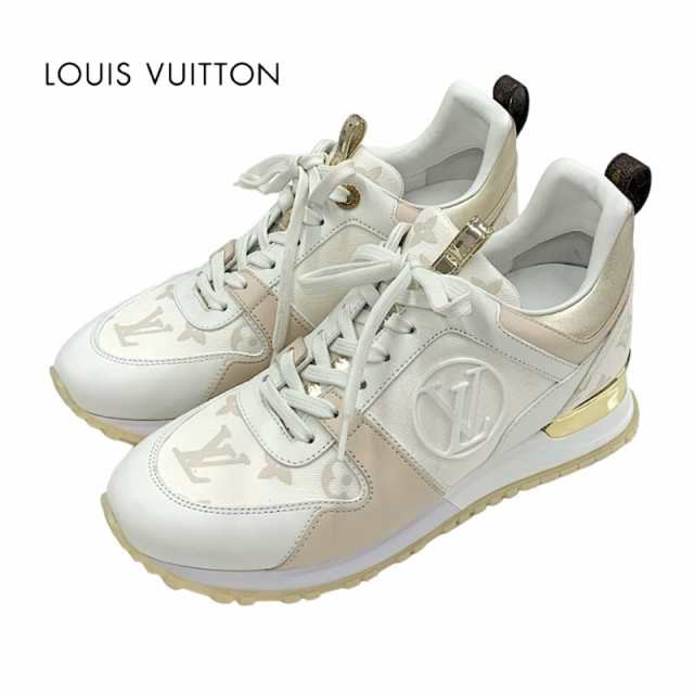 ルイヴィトン LOUIS VUITTON ランアウェイライン モノグラム スニーカー 靴 シューズ キャンバス レザー ベージュ系 ホワイト ゴールド