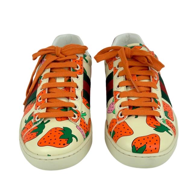 グッチ GUCCI エース スニーカー 靴 シューズ レザー マルチカラー 未使用 イチゴ ロゴ_1