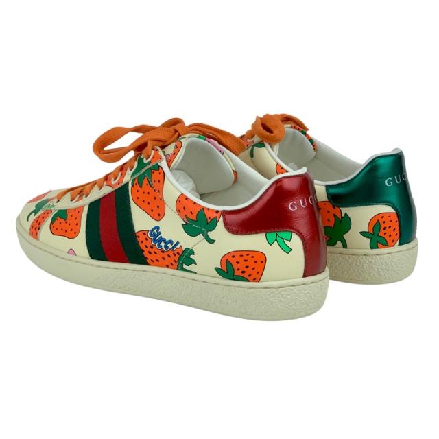 グッチ GUCCI エース スニーカー 靴 シューズ レザー マルチカラー 未使用 イチゴ ロゴ_3
