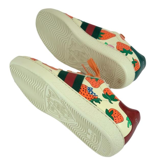 グッチ GUCCI エース スニーカー 靴 シューズ レザー マルチカラー 未使用 イチゴ ロゴ_5