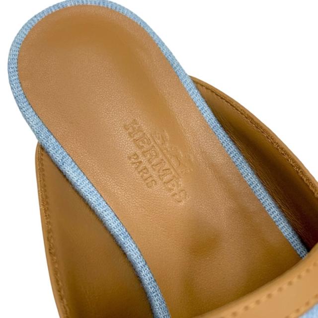 エルメス HERMES グルーピー フラットシューズ 靴 シューズ デニム レザー ライトブルー ブラウン 未使用 ミュール スリッパサンダル_6