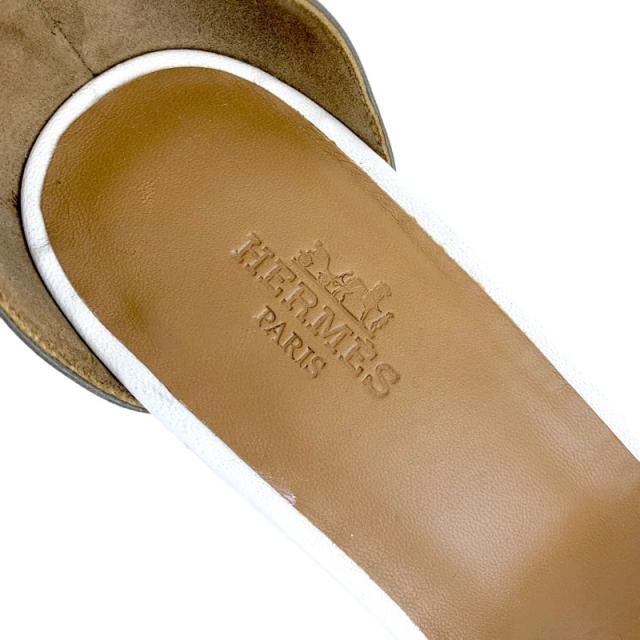 エルメス HERMES イネス サンダル 靴 シューズ レザー スエード グリーン系 ホワイト ブラック 未使用 エスパドリーユ ウェッジソール_6