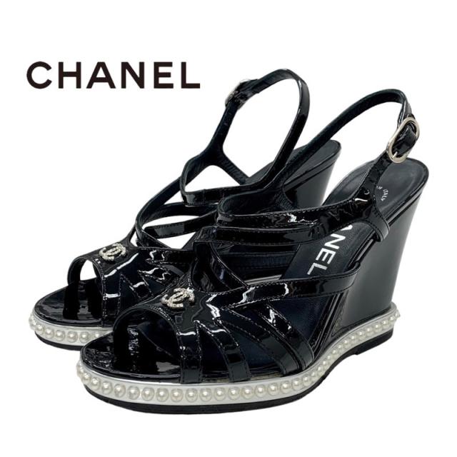 シャネル CHANEL サンダル 靴 シューズ パテント ブラック