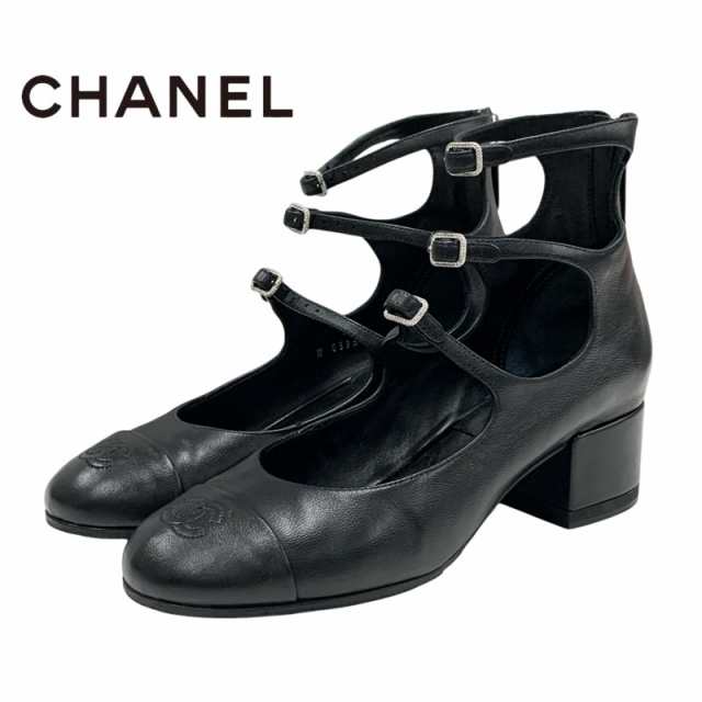 シャネル CHANEL パンプス 靴 シューズ ラムスキン ブラック 黒 ココマーク ストラップの通販は