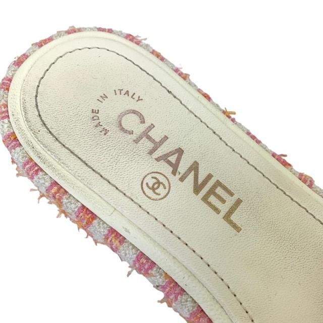 シャネル CHANEL サンダル 靴 シューズ ファブリック ピンク ホワイト 