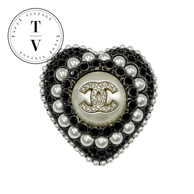 シャネル ココマーク ラインストーン パール ブローチ CHANEL ココマーク ブローチ シルバー GP ラインストーン フェイク