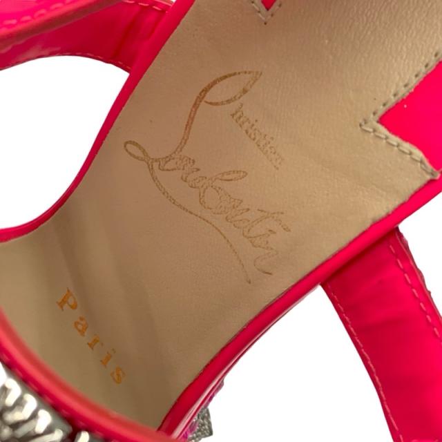 クリスチャンルブタン Christian Louboutin ピラリヤド サンダル 靴 シューズ パテントレザー ネオンピンク シルバー スタッズ_6