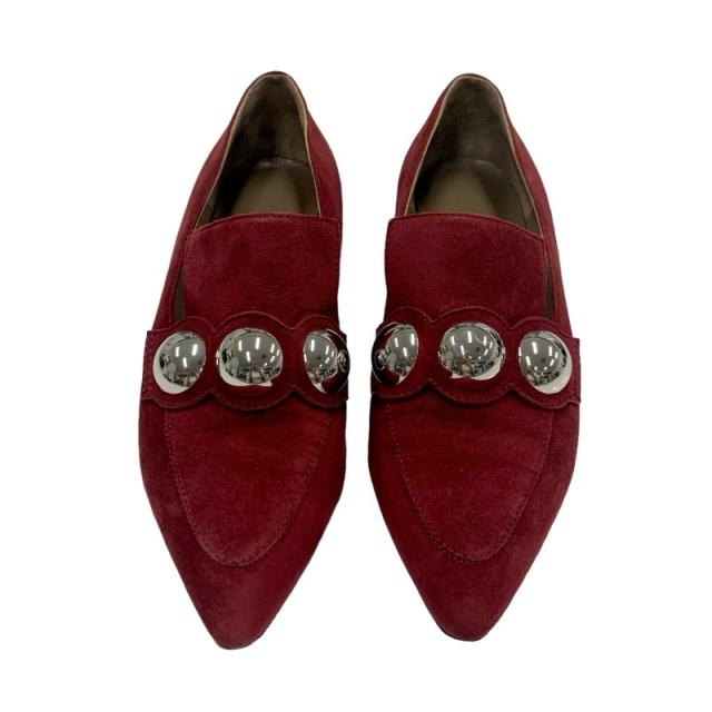 エルメス HERMES パンプス 靴 シューズ スエード ボルドー シルバー 丸