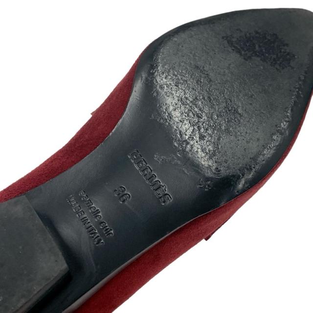 エルメス HERMES パンプス 靴 シューズ スエード ボルドー シルバー 丸