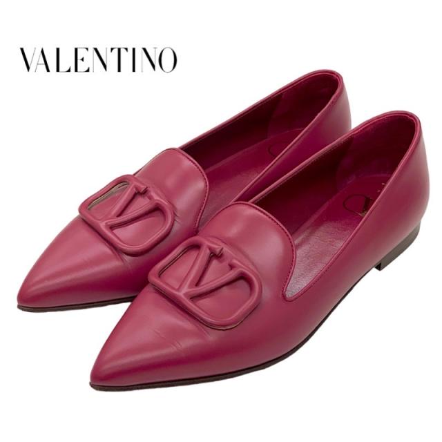 ヴァレンティノ VALENTINO パンプス 靴 シューズ レザー 赤紫 フラットシューズ Vロゴ