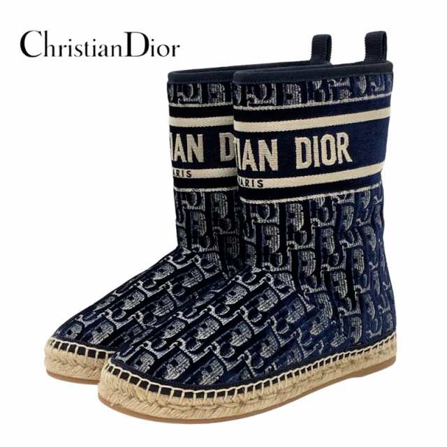 クリスチャンディオール CHRISTIAN DIOR ブーツ ショートブーツ 靴 シューズ ベロア ムートン ネイビー 未使用 ムートンブーツ