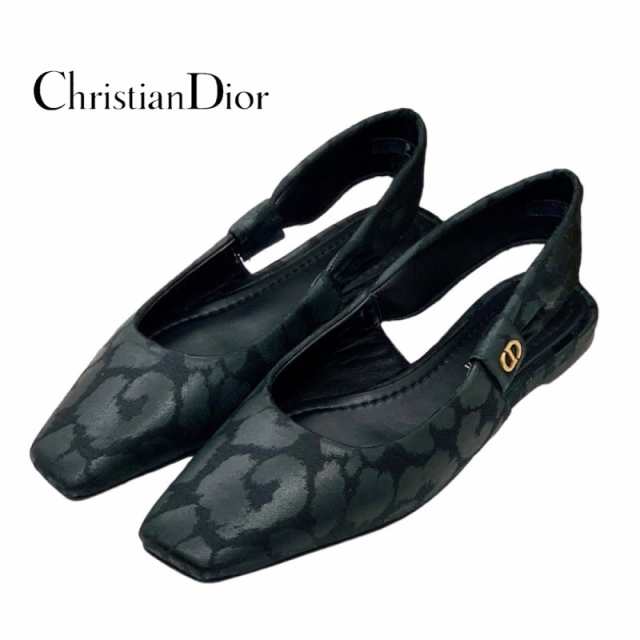 クリスチャンディオール CHRISTIAN DIOR パンプス 靴 シューズ サテン ブラック 黒 未使用 サンダル フラットシューズ レオパード