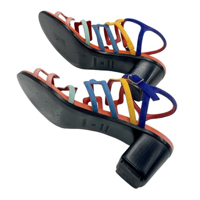 エルメス HERMES サンダル 靴 シューズ スエード マルチカラー スクエア 