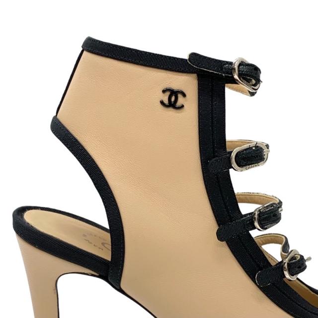 シャネル CHANEL パンプス 靴 シューズ レザー ファブリック ベージュ ブラック サンダル ブーティ ココマーク_8