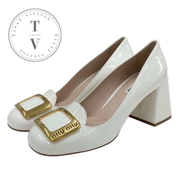 miumiu パンプス ミュウミュウ MIUMIU パンプス 靴 シューズ パテント ホワイト 未使用