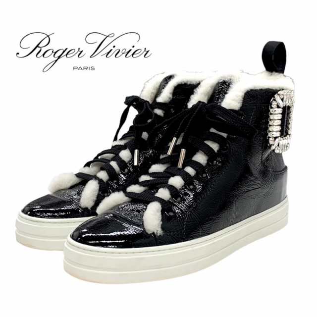 ロジェヴィヴィエ Roger Vivier スニーカー 靴 シューズ パテント ムートン ブラック 黒 ハイカットスニーカー ストラスバックル