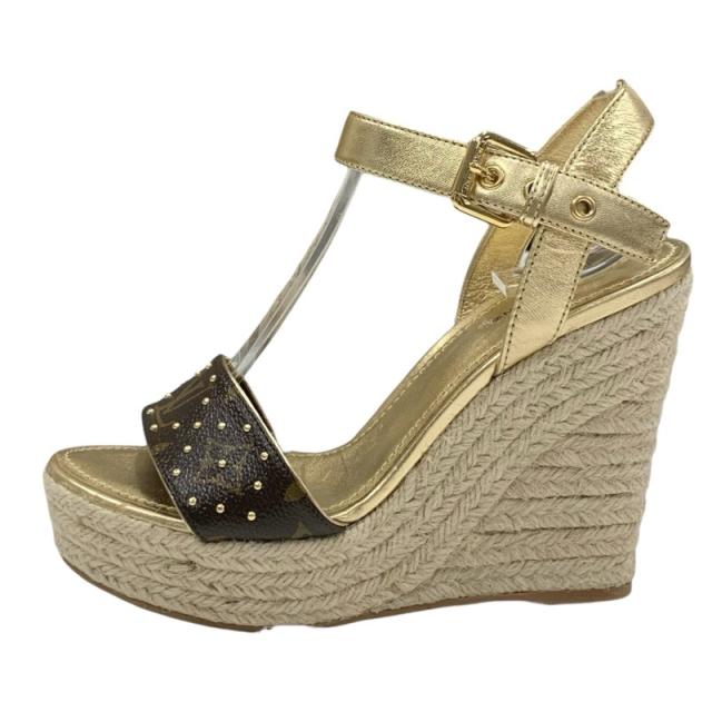 LV様 LOUIS VUITTON モノグラム ゴールド ウェッジソールサンダル ルイ