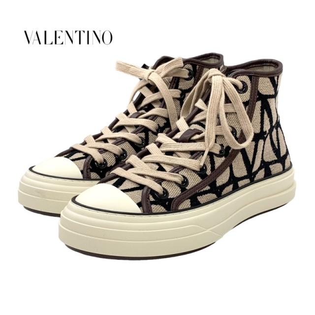 ヴァレンティノ VALENTINO スニーカー 靴 シューズ ファブリック レザー ベージュ ブラック ブラウン 未使用 ハイカットスニーカー