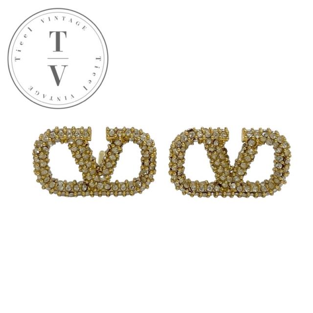 Valentino ゴールド vロゴ スワロフスキーピアス VALENTINO ヴァレンティノ ピアス アクセサリー Vロゴ