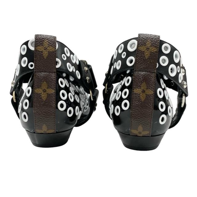 ルイヴィトン LOUIS VUITTON ラプソディライン パンプス 靴 シューズ パテント レザー ブラック 黒 ホワイト シルバー フラットシューズ_4