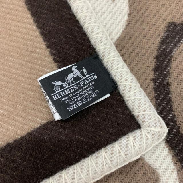 エルメス ウール ロゴ ブランケット ブラウン エルメス ブランケット ひざ掛け ブラウン/ベージュ ウール