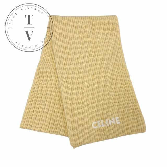 セリーヌ CELINE マフラー ウール イエローゴールド ロゴ