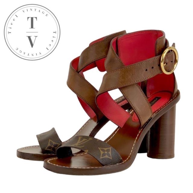 LOUIS VUITTON ブラウン クロスストラップ サンダル