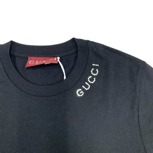 グッチ GUCCI ライトコットンジャージー Tシャツ トップス コットン ブラック 黒 未使用 ロゴ ラインストーン 半袖_4