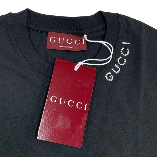 グッチ GUCCI ライトコットンジャージー Tシャツ トップス コットン ブラック 黒 未使用 ロゴ ラインストーン 半袖_5