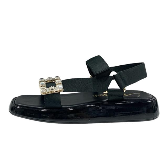 ロジェヴィヴィエ Roger Vivier サンダル 靴 シューズ パテント ファブリック ブラック 黒 ストラスバックル ビジュー_2