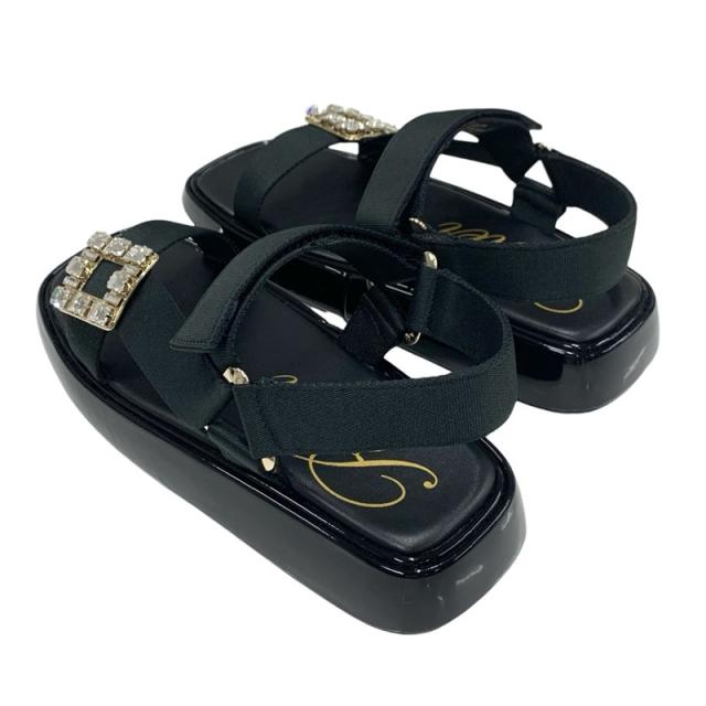 ロジェヴィヴィエ Roger Vivier サンダル 靴 シューズ パテント ファブリック ブラック 黒 ストラスバックル ビジュー_3