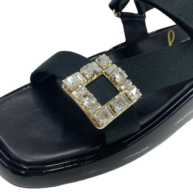ロジェヴィヴィエ Roger Vivier サンダル 靴 シューズ パテント ファブリック ブラック 黒 ストラスバックル ビジュー_7
