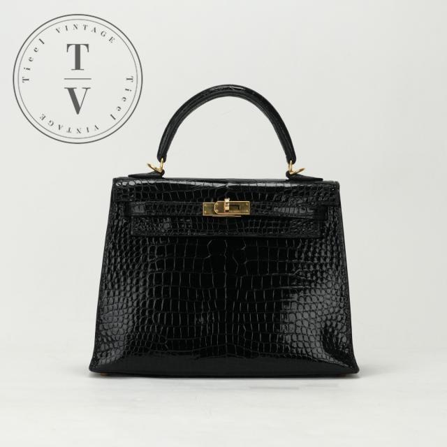 エルメス HERMES ケリー25 ケリー 25 バッグ トートバッグ ショルダーバッグ ポロサス クロコダイル ノワール ブラック 黒 ゴールド金具