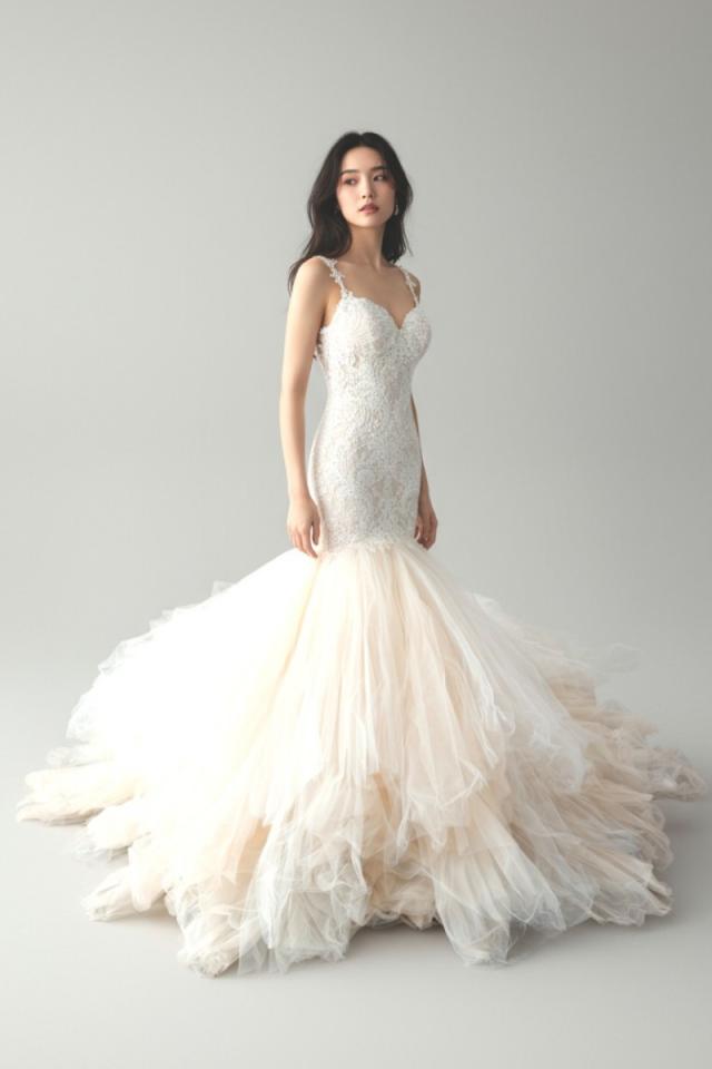 ガリアラハヴ Galia Lahav ロレッタ Loretta マーメイドライン ウェディングドレス ピンク 桃 ファーストオーナー チュール