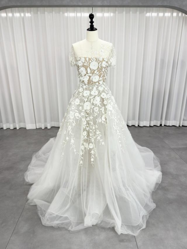 リームアクラ Reem Acra Open Your Heart Aライン ウェディングドレス ホワイト 白 ファーストオーナー　刺繍