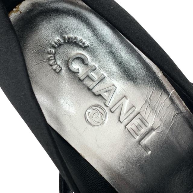 シャネル CHANEL パンプス 靴 シューズ サテン ブラック ココマーク ビーズ ラインストーン パーティーシューズ_6