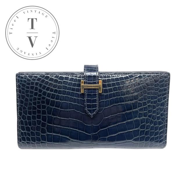 エルメス HERMES ベアンスフレ ベアン スフレ 財布 長財布 ロングウォレット アリゲーター クロコダイル ブルーマリン ブルーの通販は