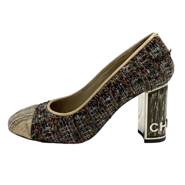 シャネル CHANEL パンプス 靴 シューズ ウール レザー マルチカラー ベージュ ロゴ ツイード_2