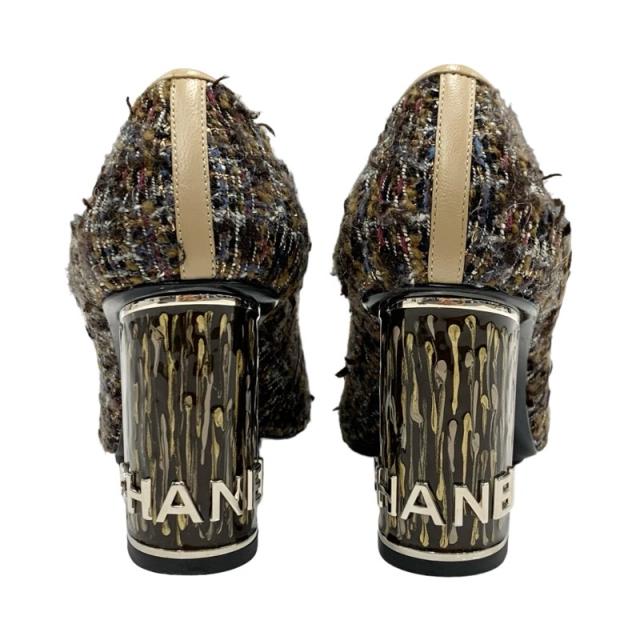 シャネル CHANEL パンプス 靴 シューズ ウール レザー マルチカラー ベージュ ロゴ ツイード_4