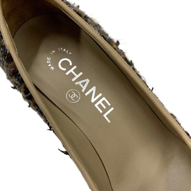 シャネル CHANEL パンプス 靴 シューズ ウール レザー マルチカラー ベージュ ロゴ ツイード_6