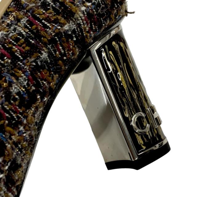 シャネル CHANEL パンプス 靴 シューズ ウール レザー マルチカラー ベージュ ロゴ ツイード_8
