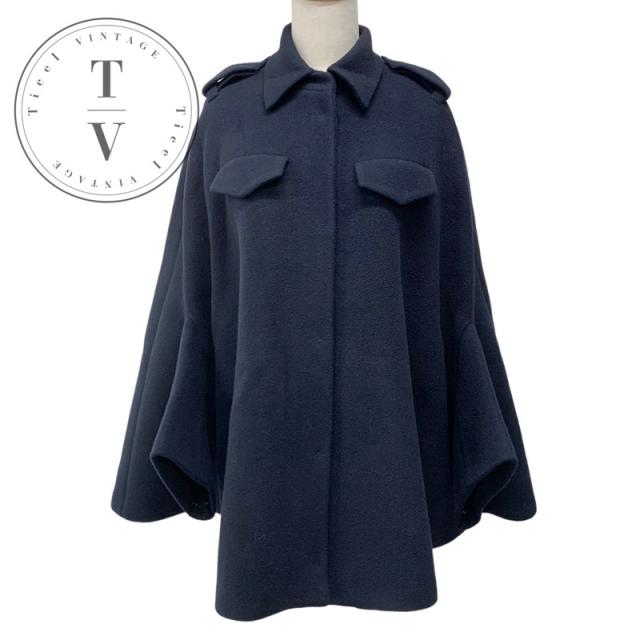 プラダ PRADA アウター ネイビー シングルブレスト キャバンジャケット トライアングル ポンチョ ケープ