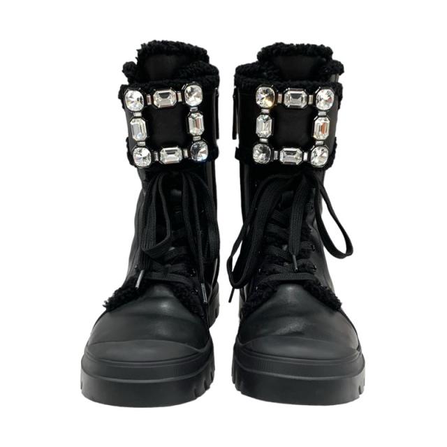 ロジェヴィヴィエ ビジューバックルブーツ黒ムートンブーツ