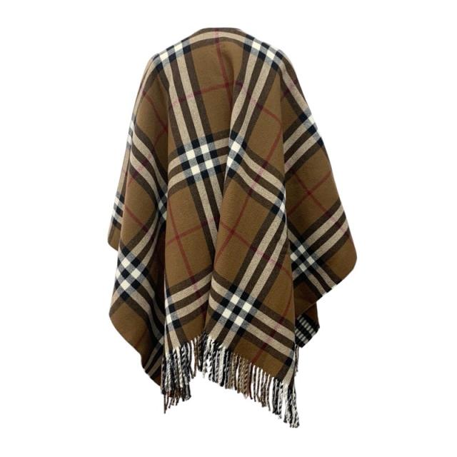 バーバリー BURBERRY アウター ウール ブラウン系 チェック ケープ ポンチョ_2