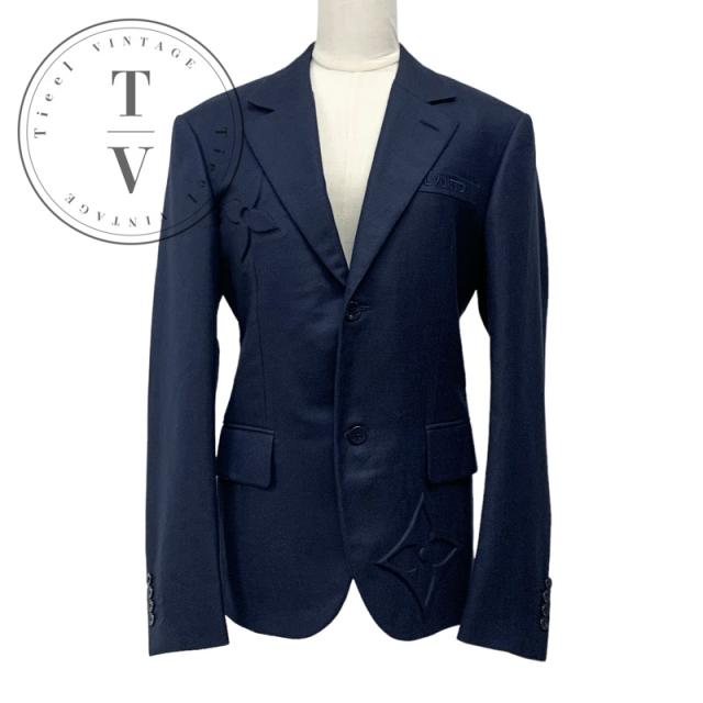 ルイヴィトン LOUIS VUITTON アウター ウール カシミヤ ネイビー モノグラムフラワー ロゴ テーラードジャケット メンズの通販は